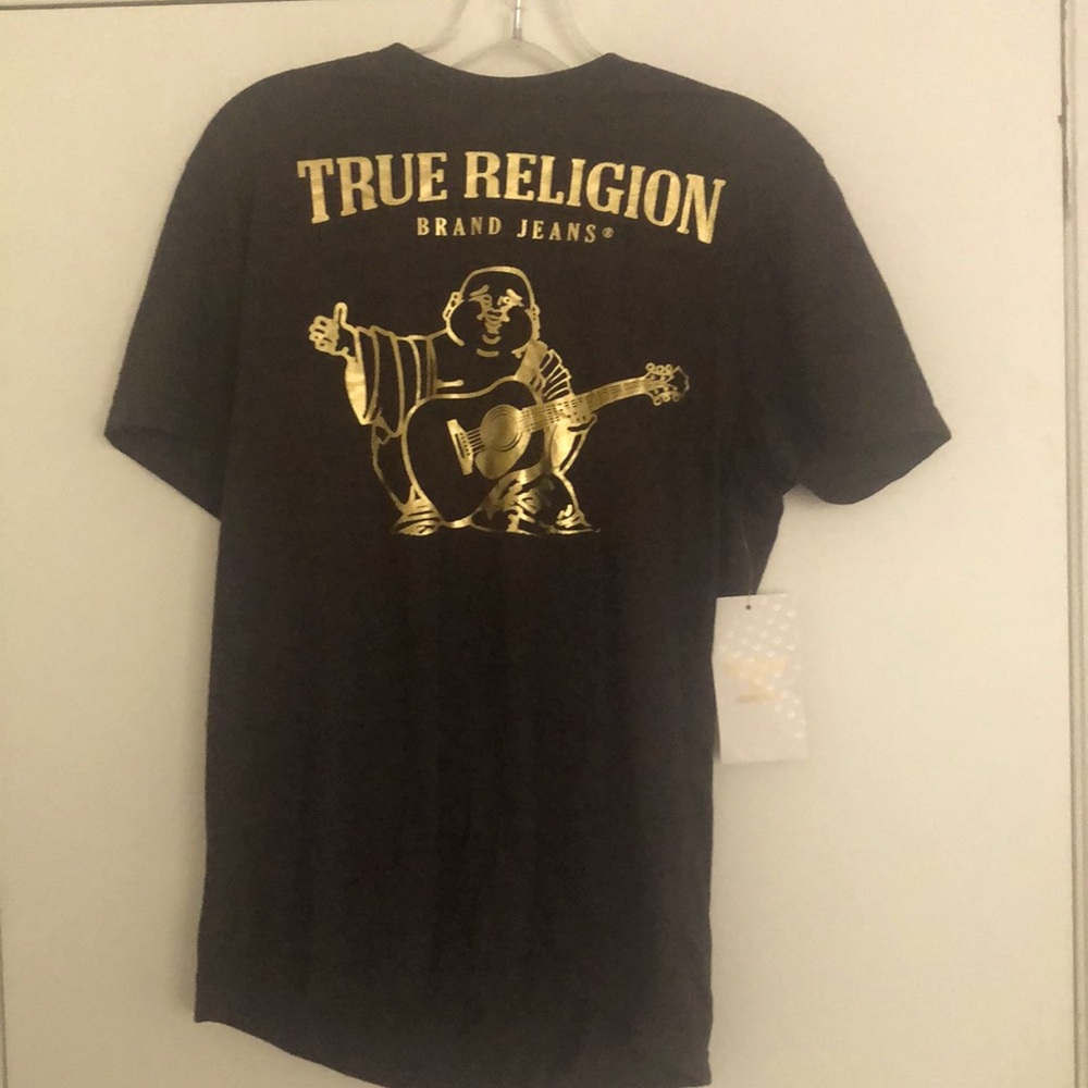 True Religion Rocking Buddha M charcoal color tee shirt